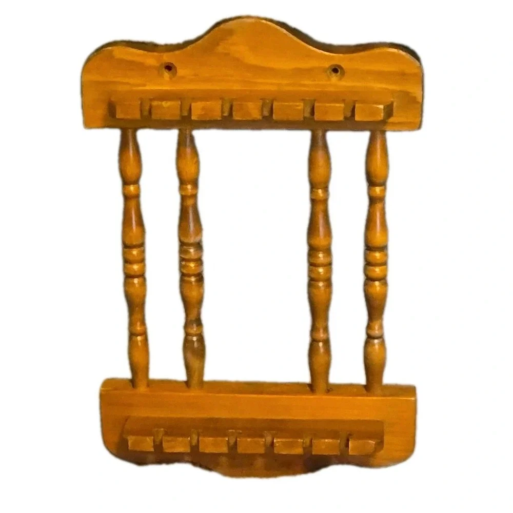 Vintage Wood Souvenir Spoon Display Rack Wall Hanging 12 Slot Holder 12x8 Oak